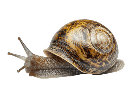 dettagliato vicino su di lumaca in mostra suo spirale conchiglia e morbido corpo. lumaca è isolato su trasparente sfondo, evidenziazione suo unico struttura e colori png