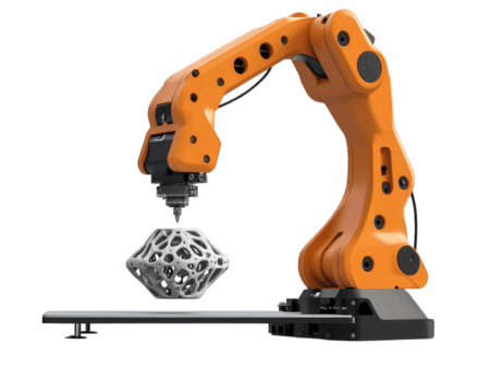 robotica braccio assemblaggio 3d stampato oggetto, in mostra Avanzate tecnologia e precisione nel produzione. vivace arancia braccio punti salienti innovazione nel automazione e design png