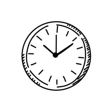 Simple black and white clock design illustrating time in a minimalist style with clear markings and hands vector