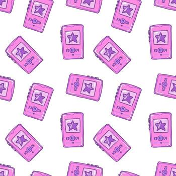 Colorful pattern of retro cassette tapes with stars and play buttons showcasing vibrant design elements and nostalgic themes vector