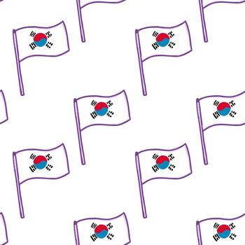 Pattern of South Korean flags on a white background showcasing national pride and unity in a vibrant design vector