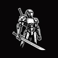 robot con un espada logo diseño vector