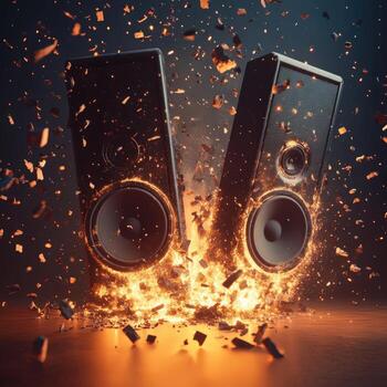 Two speakers are exploding with fire photo