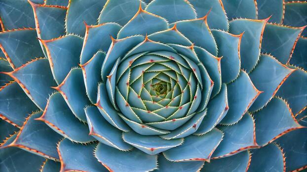 azul áloe polifila espiral suculento planta textura, agudo bordes, fibonacci secuencia, naturaleza cerca arriba, botánico simetría, modelo armonía foto