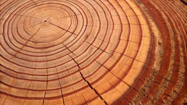Tree Rings Revealing Time Close up of a Cross Section Displaying Growth, Age, and Natural Textures in Wooden Log Surface with Cracks photo