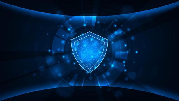 Cyber security concept digital hud and shield sci-fi technology adstract blue light background vector