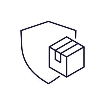 Box with Shield Minimalistic Outline Icon for Web and Graphic Design, Apps, Banners, Social Network and Cards vector