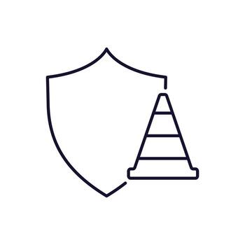 Traffic Cone with Shield Minimalistic Outline Icon for Web and Graphic Design, Apps, Banners, Social Network and Cards vector