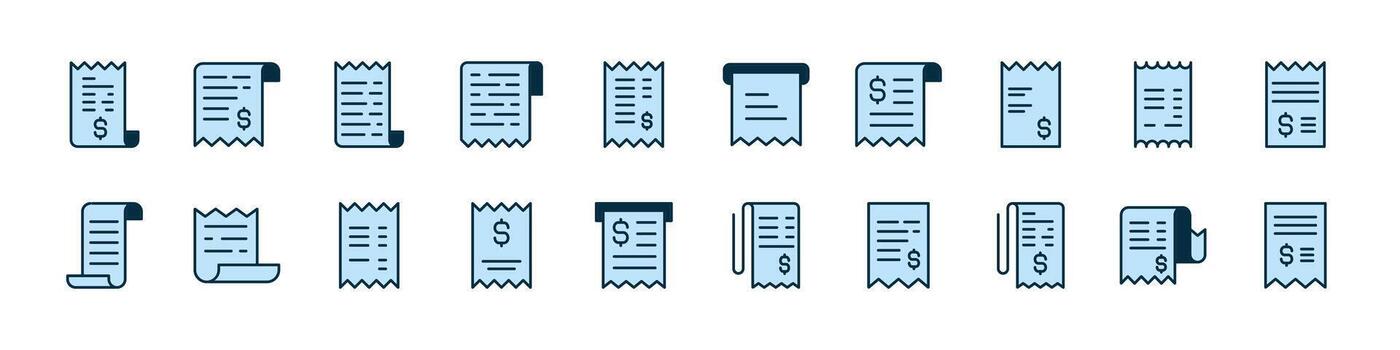 assorted receipt icons in blue vector