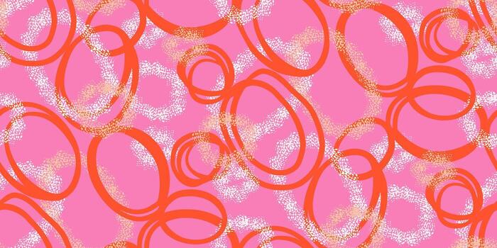 Seamless pattern with abstract orange oval shapes on a pink background, accented with textured white dots. Dynamic and modern design, suitable for fabric, wrapping paper, and digital projects. vector