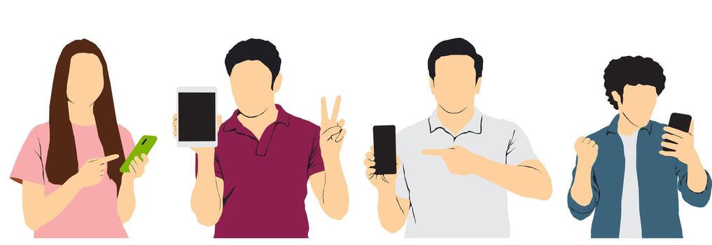 Group of people with mobile devices vector