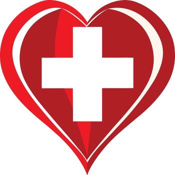 Healthcare Heart Icon with White Cross for Medical Emergency and Wellness Graphics vector