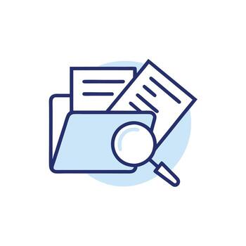 Research Folder Icon with Magnifying Glass for Audit Data or Document Analysis vector