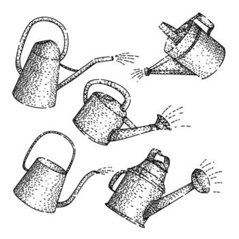 watering can set sketch hand drawn object vector