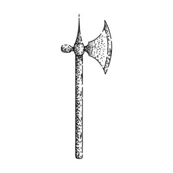 halberd axe medieval sketch hand drawn element vector