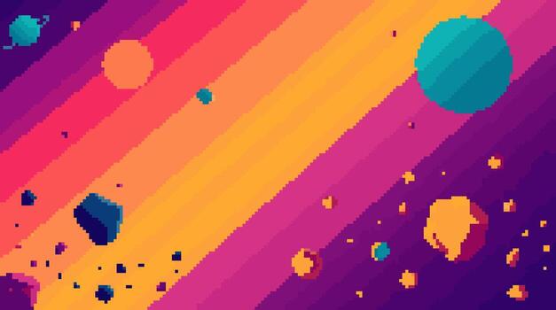 Pixelated Retro Sci-Fi Space Scene with Planets and Asteroids vector