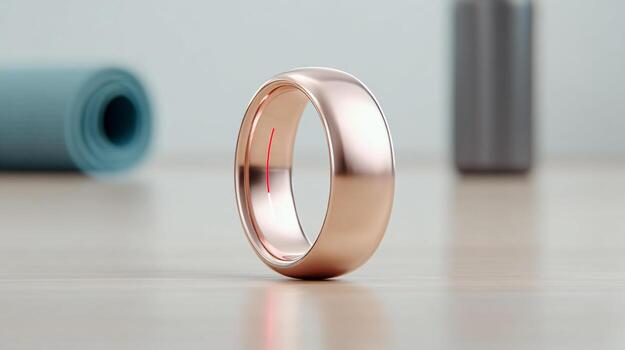Golden smart ring revolutionizes health monitoring with advanced biometric interface for tracking heart rate, oxygen levels, sleep patterns, and stress management photo