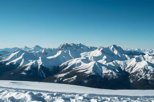 A view of the mountains from the top of a snow covered mountain photo