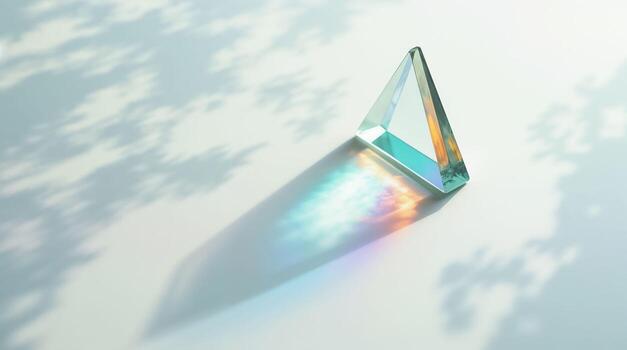 Crystal Prism Reflecting Rainbow Light on Soft Surface photo