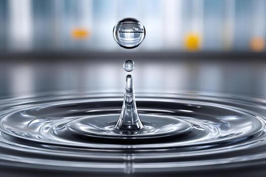 Water drop making ripple effect in liquid surface photo
