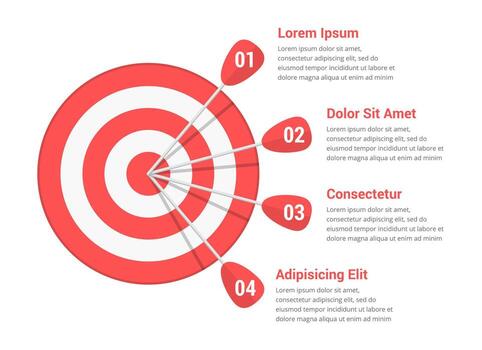 Target with four arrows with numbers and text, infographic template vector
