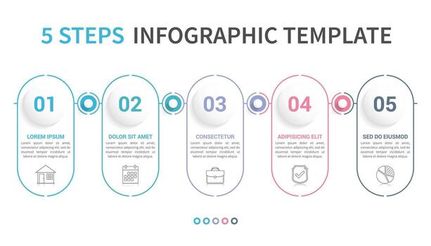 Infographic template with five steps or options, workflow, process diagram, minimal linear design vector