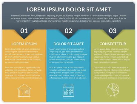 Infographic template with 3 elements for text and icons, can be used for web design, workflow layout, process chart, report, company milestones vector