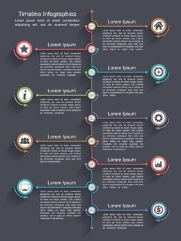 Timeline infographics design template, nine elements, place for your icons and text vector