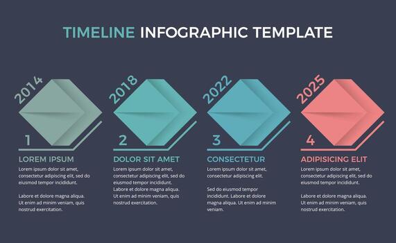 Horizontal timeline infographics template with fours arrow with place for dates and text vector