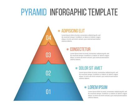 Pyramid infographic template with four elements with arrows and numbers vector
