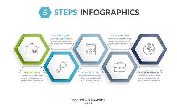 Process infographic template with 5 hexagons with line icons vector