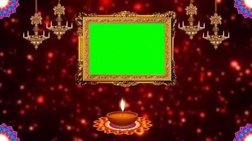 Diwali celebration background with diya and lights with editable green screen chroma key frame for festive season greetings and wishes design video