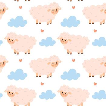 Cartoon sheep with clouds pattern vector