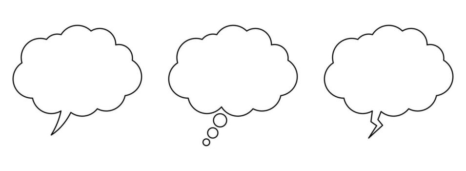 Speech bubble or think bubble, empty communication cloud in line style. Editable stroke. Thought cloud. vector