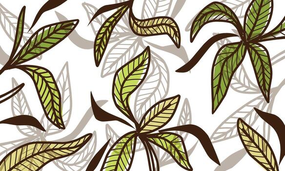 A pattern with leaves and leaves on a white background vector