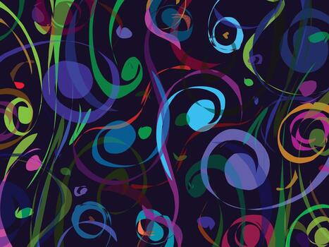 Abstract swirls and circles on a black background vector