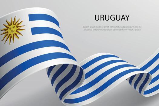 Uruguay Flag Waving Ribbon Design on Light Background vector