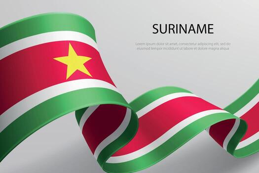 Suriname Flag Waving Ribbon Design on Light Background vector