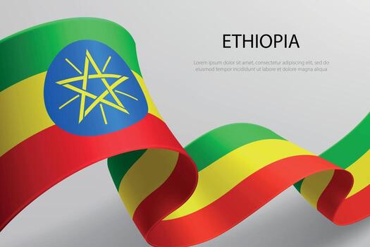 Ethiopia Flag Waving Ribbon Design on Light Background vector