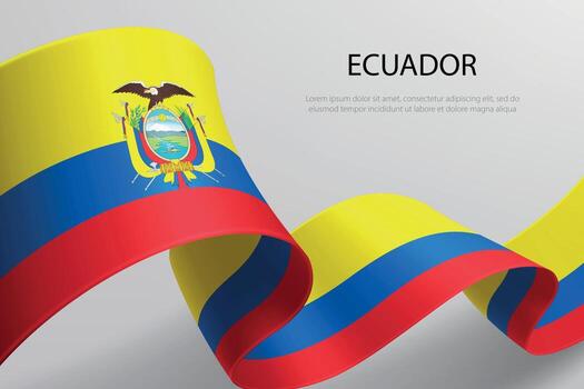 Ecuador Flag Waving Ribbon Design on Light Background vector
