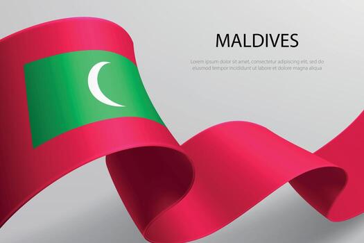 Maldives Flag Waving Ribbon Design on Light Background vector