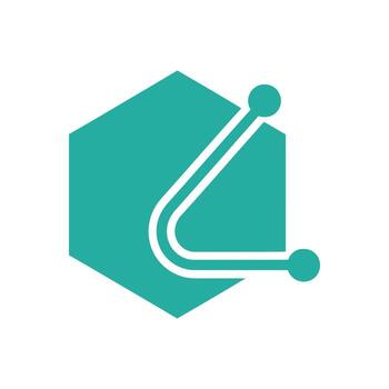 Teal Hexagon with Connected Nodes and Curved Lines Design. vector