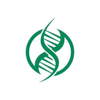 A stylized green DNA double helix graphic icon enclosed within a modern circular frame. vector