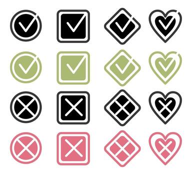 Set collection of check mark icon, colored tick icon, mark, approved vector