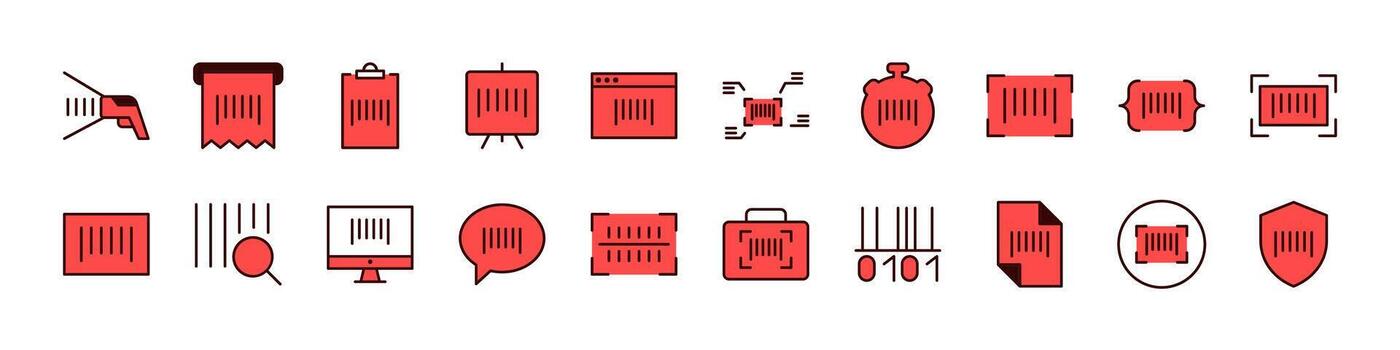conjunto de lleno color íconos de código de barras. minimalista lineal pictograma para web y gráfico diseño, aplicaciones, pancartas, social red y tarjetas vector