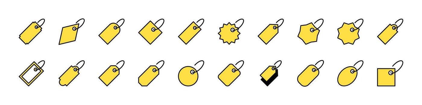 Collection of Filled Color Icons of Yellow Price Tag. Minimalistic Linear Pictogram for Web and Graphic Design, Apps, Banners, Social Network and Cards vector