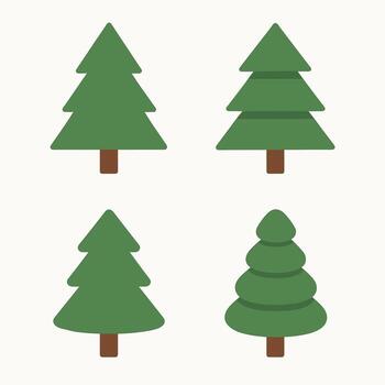 Minimalist Simple Evergreen Trees Isolated On Plain Background Icon Collection vector