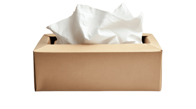 en rektangulär vävnad låda vilar på en enkel vit yta, fylld med vit vävnader redo för använda sig av i olika inställningar png