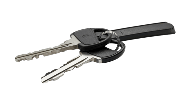 auto chiavi e portachiavi disposte ordinatamente, visualizzazione loro unico forme e brillante metallico finire png