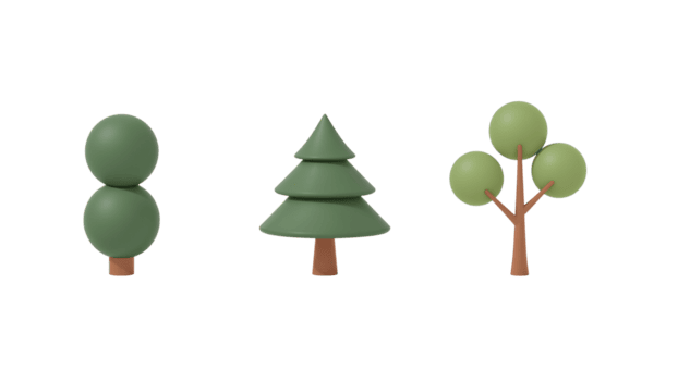 Minimalist 3D Rendering of Assorted Trees Against an Isolated Transparent Setting png